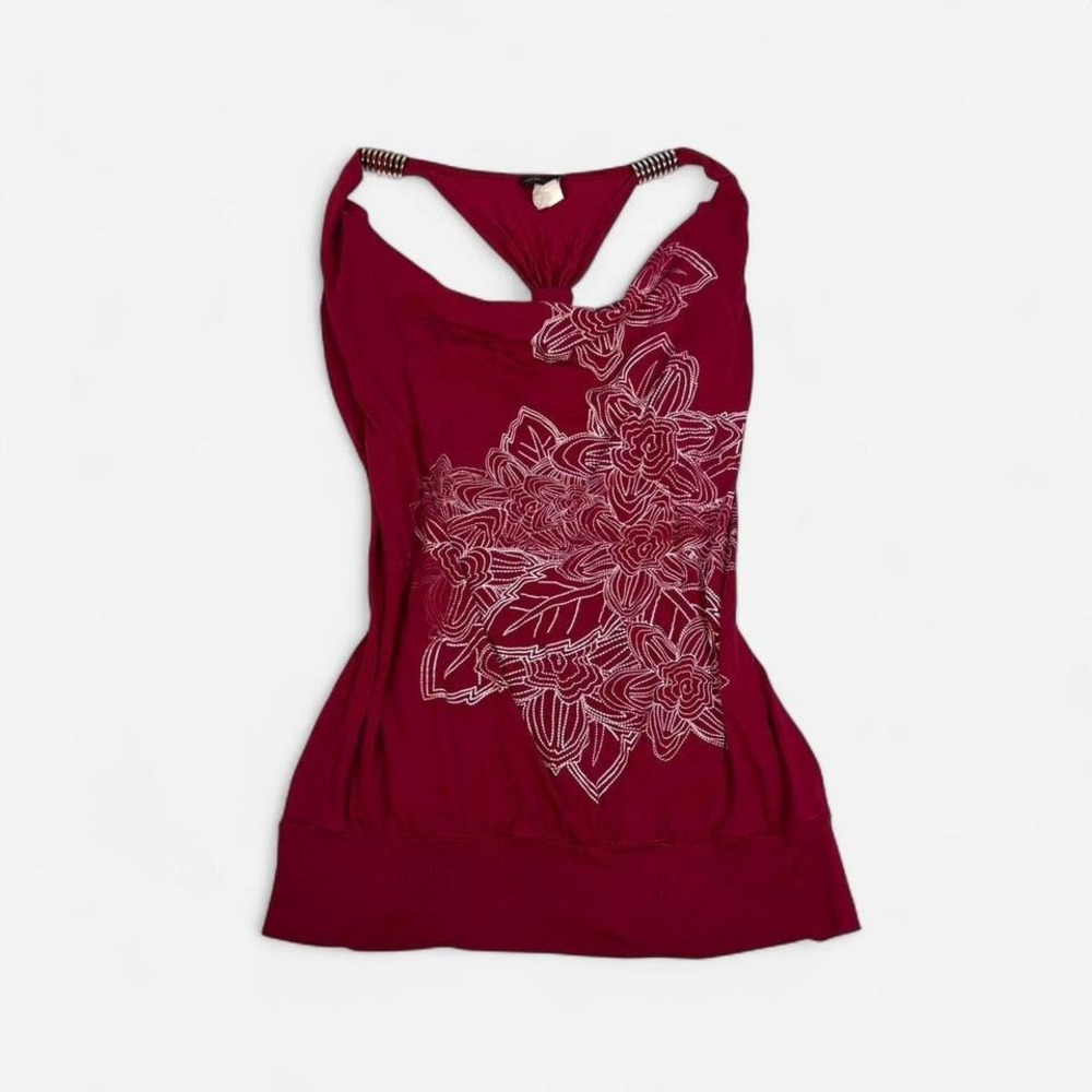 Vintage y2k red & white patterned racerback tank top